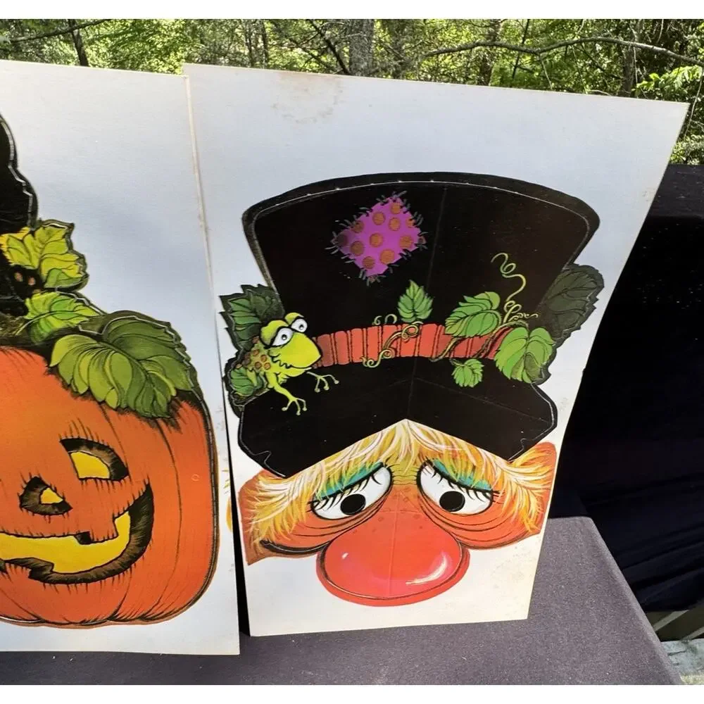 2 Vintage Halloween Masks Hallmark Paper Percy Pumpkin & Gus Goblin Unused!
